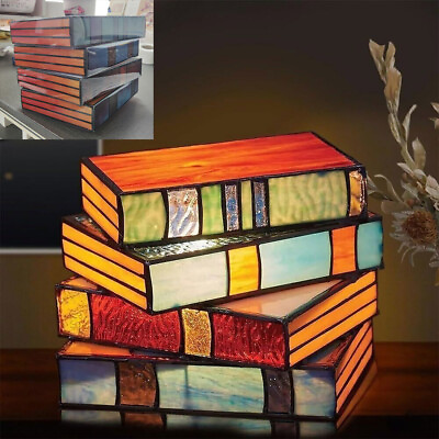 #ad #ad Stained Stacked Books Lamp Tiffany Style Table Lamp Home Decor Book Lamps $18.29