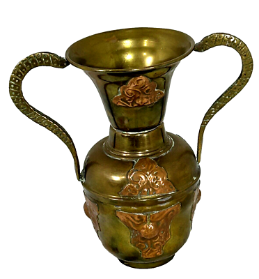 #ad Hand made Brass Copper Vase with Hammered Soldered Figural Detailing $24.00