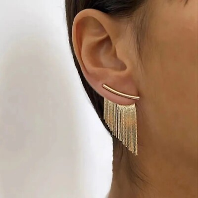 #ad Earring Long Statement Gold Color Bling Tassel Earrings For Women $7.30