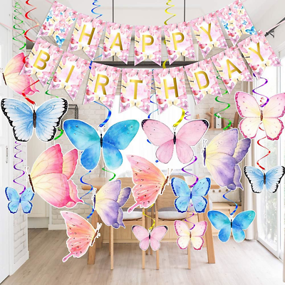 #ad Butterfly Party Decorations Butterfly Happy Birthday Banner Butterfly Party $19.62