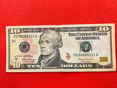 #ad $10 dollar LOW fancy serial number PD 0008 9111 A The Department Of Treasury $22.99