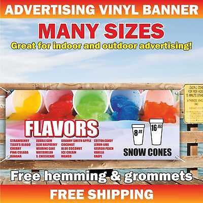 #ad SNOW CONES Advertising Banner Vinyl Mesh Sign Flavors Shaved Ice Syrup Desserts $219.95