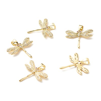 #ad 10Pcs Dragonfly Brass Clear Micro Pave Cubic Zirconia Pendants Charms 19x22mm $19.03