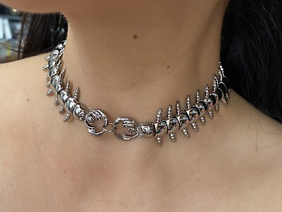 #ad Unisex Silver Centipede bracelet choker Double Centipede Punk Chunky Necklace $62.99