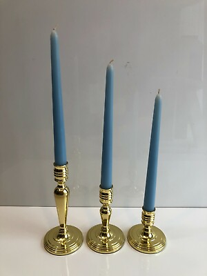#ad Set of 3 Baldwin Brass Candlesticks Holders 7quot; 5quot; 3quot; Tall 3 1 2quot; D Bottom $99.99