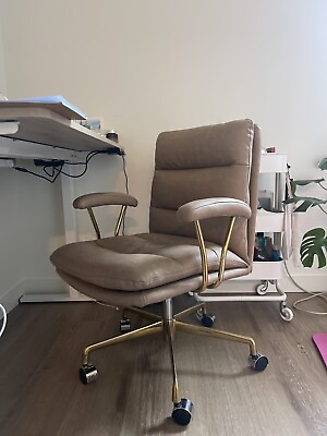 #ad Leather Office Chair Brown Desk Chair Mid Century Office Chair with Arms $185.00