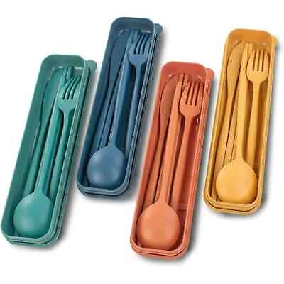 #ad STONCEL Travel Cutlery Set with Case 16Pcs Reusable Portable Plastic Camping Cu $4.99