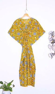 #ad Indian Beautiful Cotton Kaftan Dress One Size Plus Beach Floral Printe Maxi Gown $33.59