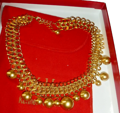 #ad Vintage Gold Tone Collar Choker Necklace KJL 15” Long Statement Gorgeous $62.02