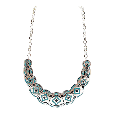 #ad Black Baby Blue Enameled Choker Chain Necklace Silver Tone Adjustable Southwest $19.99