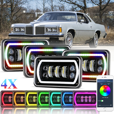 #ad 4pcs RGB 4x6quot; LED Headlights Halo DRL Hi Lo For Pontiac Grand Prix 1976 1987 $119.69