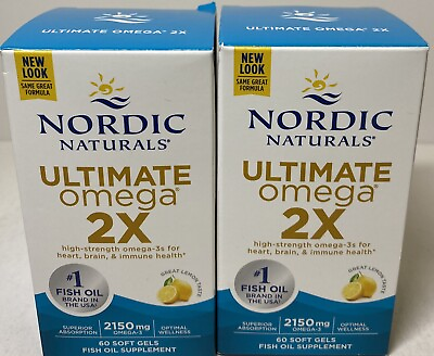 #ad LOT 2 Nordic Naturals Ultimate Omega 2X Softgels Lemon Flavor 60 Count $77.99