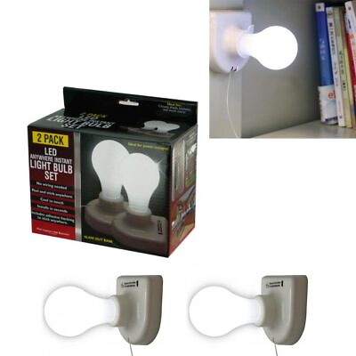 #ad 2pc Light Bulbs LED Stick On Pull Chain Battery Powered Bulb Portable Mount Lamp $19.49