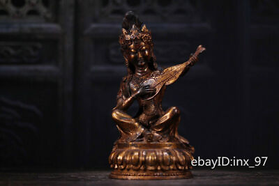 #ad 8.8quot; China Tibetan Buddhism Old pure copper Gilt Miaoyin Tiannv statue $241.92