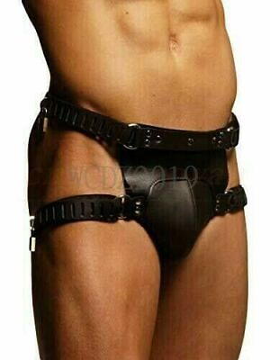 #ad Male Strict Real Leather Chastity Pants Belt Locking Underwear Body Harness BDSM $21.24