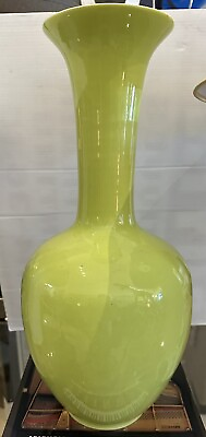 #ad Antique Chinese Light Green Signed Bulbous Vase 19” Pre Mao Tse Tung $495.00