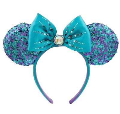 #ad Disney Parks 2023 Teal Jeweled Sequin Bow Mickey Minnie Mouse Ear Headband NWT $35.50