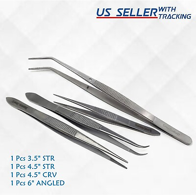 #ad Splinter Forceps Fine Point Surgical Set of 4 Pieces Stainless Steel German $8.90