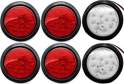 #ad 4quot; Inch 12 LED Round Stop Turn Tail Truck Light w. GrommetPlug: 4 Red 2 White $42.50