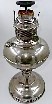 #ad Rare Antique Kerosene Stand Lamp with Unusual 1908 Kovacic Flame Extinguisher $125.00