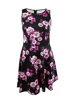 #ad City Studios Women#x27;s Floral Print A Line Dress Purple Size 16W $27.50