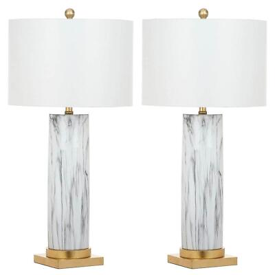 #ad SAFAVIEH Lamp Sets 31.25quot; LED Ceramic Faux Marble w Off White Shade Set of 2 $182.11