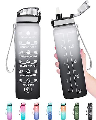 #ad 32 OZ Water Bottle Leakproof BPA amp; Toxic Free Motivational Water Bottle with T $15.18
