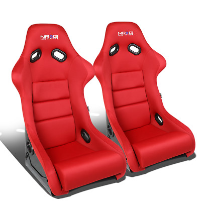 #ad NRG PAIR RED SPORTS SPEC FIBERGLASS WOVEN CUSHIONED BUCKET RACING SEATS $560.00