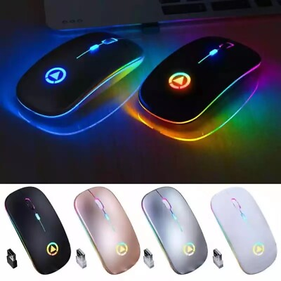 #ad 2.4GHz Wireless Optical Mouse USB Rechargeable RGB Cordless Mice For PC Laptop $7.85