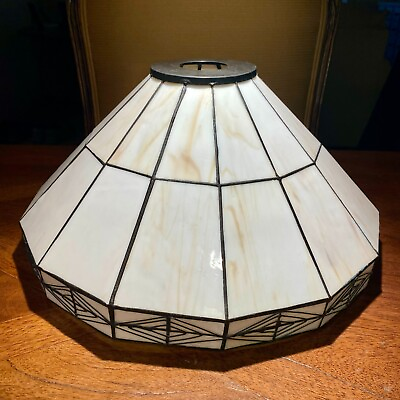 #ad VTG ART DECO STYLE STAINED 13” LAMP GLASS SHADE CREAM COLOR UNMARKED $75.00