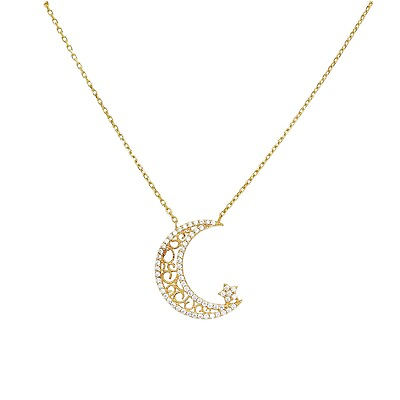 #ad 14k Gold CZ Crescent Moon Filigree and Star Yellow Gold Adjustable Necklace 18” $459.59