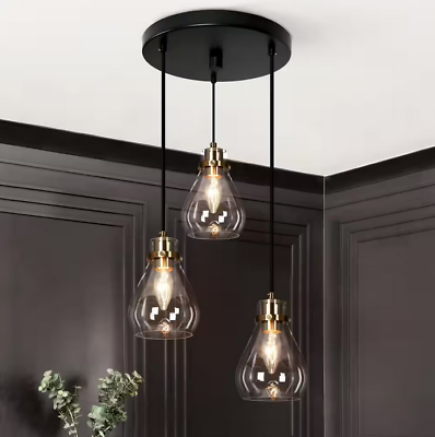 #ad Uolfin Modern Black and Brass Chandelier 3 Light Height Adjustable Ceiling Light $134.99