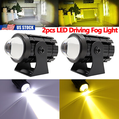 #ad Pair LED Driving Fog Light Amber White Projector Lamp Headlight Motorcycle ATV $12.14