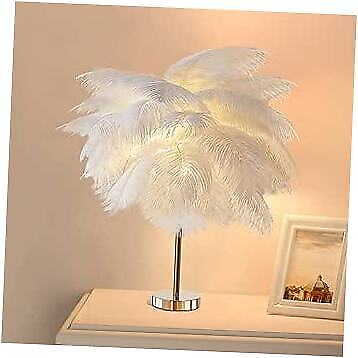 #ad Ostrich Feather Table Lamp with Plug in Wire Modern Feather Lamp 5 White $132.91