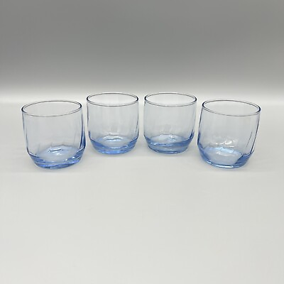 #ad Anchor Hocking Optic Swirl Blue Tumblers Juice Rocks Glasses Set Of 4 1980s $21.86