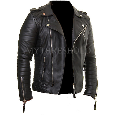 #ad Mens Genuine Lambskin Leather Jacket Motorcycle Black Slim fit Biker jacket AU $152.99