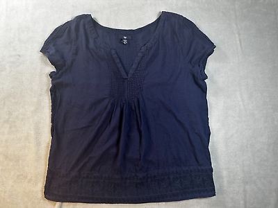 #ad GAP top Womens Tunic BLUE Blouse M boxy Shirt 100% COTTON short sleeve V neck $12.53