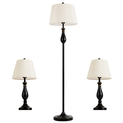#ad 3 Piece Modern Style Lamp Set 2 Table Lamps 1 Floor Lamp Matt Black Vintage Home $105.99