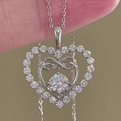 #ad 2.70 Ctw Round Cut Moissanite Double Heart Shape Pendant 14K White Gold Plated $156.87