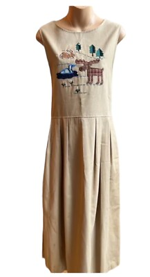 #ad Signature Northern Isles Tan Rustic Moose Pine Tree Jumper Dress Size 10 Cottage $34.00