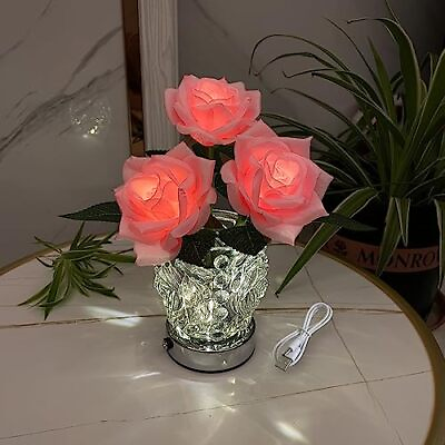 #ad Rose Lamp Lights LED Artificial Flowers Table Lamp Night Light with Crystal C... $29.61