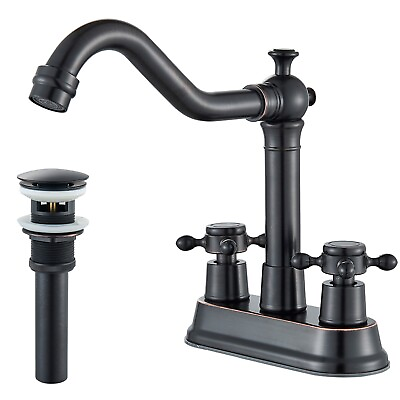 #ad Oil Rubbed Bronze Bathroom Sink Faucet 2 Handle 4”Centerset Vanity Mixer w Drain $42.00