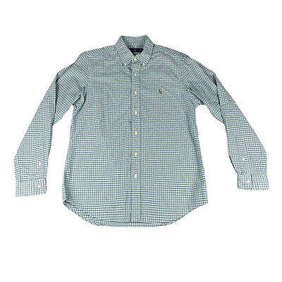 #ad Polo Ralph Lauren Shirt Men#x27;s Medium Long Sleeve Oxford Green Check Gingham Pony $21.25