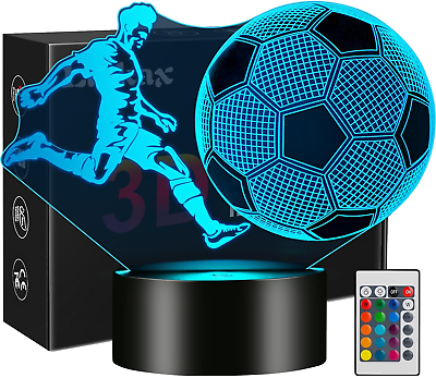 #ad Soccer Ball 3D Night Light 16 Colors Changing Birthday Gift Lamp Soccer Gift $22.99