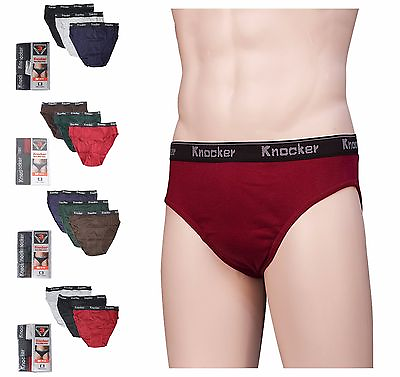 #ad Knocker Mens Bikini Briefs Band Assorted Solid Cotton Underwear S M L XL 3pk $6.00
