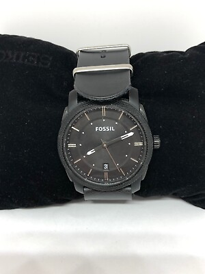 #ad Fossil FA4775 Mens Black Leather Black Stainless Steel Analog Quartz Watch Bb221 $39.99