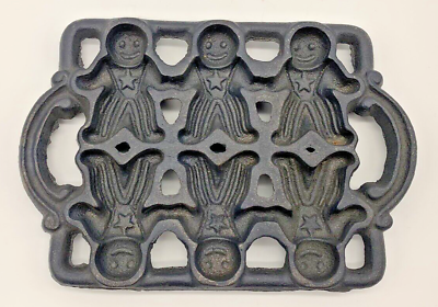 #ad VTG Cast Iron Mold Pan 9quot;x6quot; Gingerbread Man Christmas Cookie Baking John Wright $19.00
