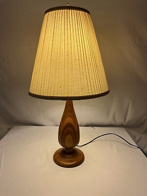 #ad Vintage Wood Inlay Inlaid Table Lamp Art Deco Mid Century Modern 27.5” Beautiful $100.00