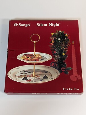 #ad Sango Silent Night Christmas Two Tier Serving Tray Great Condition Unused $45.00