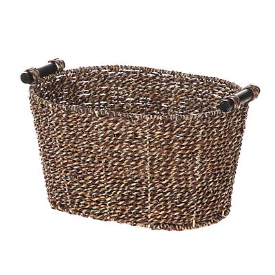 #ad Brown Oval 2 Hue Seagrass Storage Basket with Wooden Handles $20.06